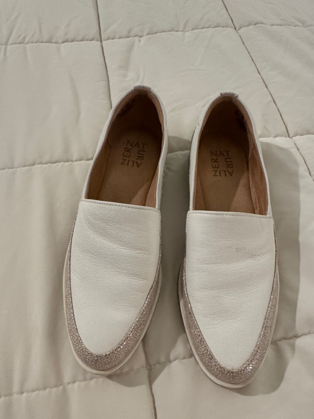 Naturalizer White Slip-On Loafers with Sparkle Trim